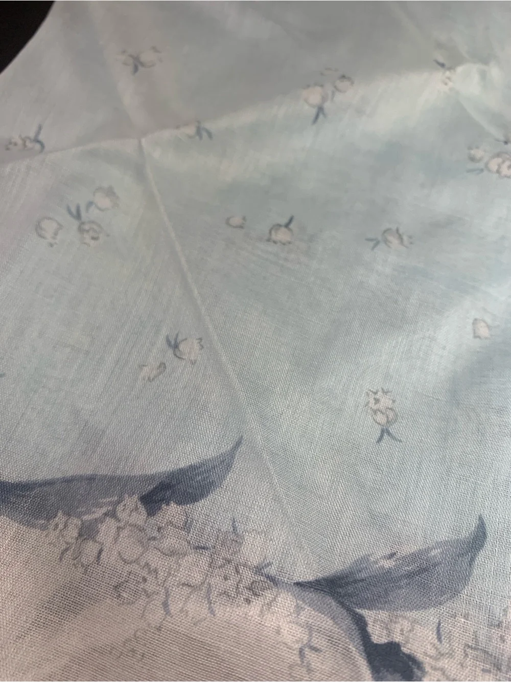 Dior Light Blue and Navy Floral Cotton Mini Scarf